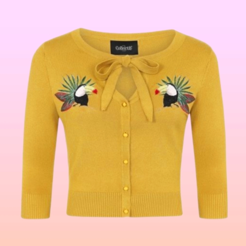 Collectif yellow tropical toucan cardigan
